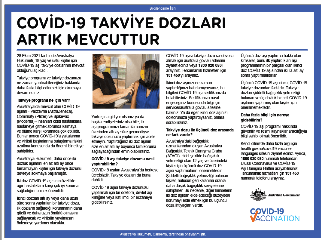Hükümetin açıklamaması devam ediyor: COVİD-19  takviye dozları artık mevcutttur