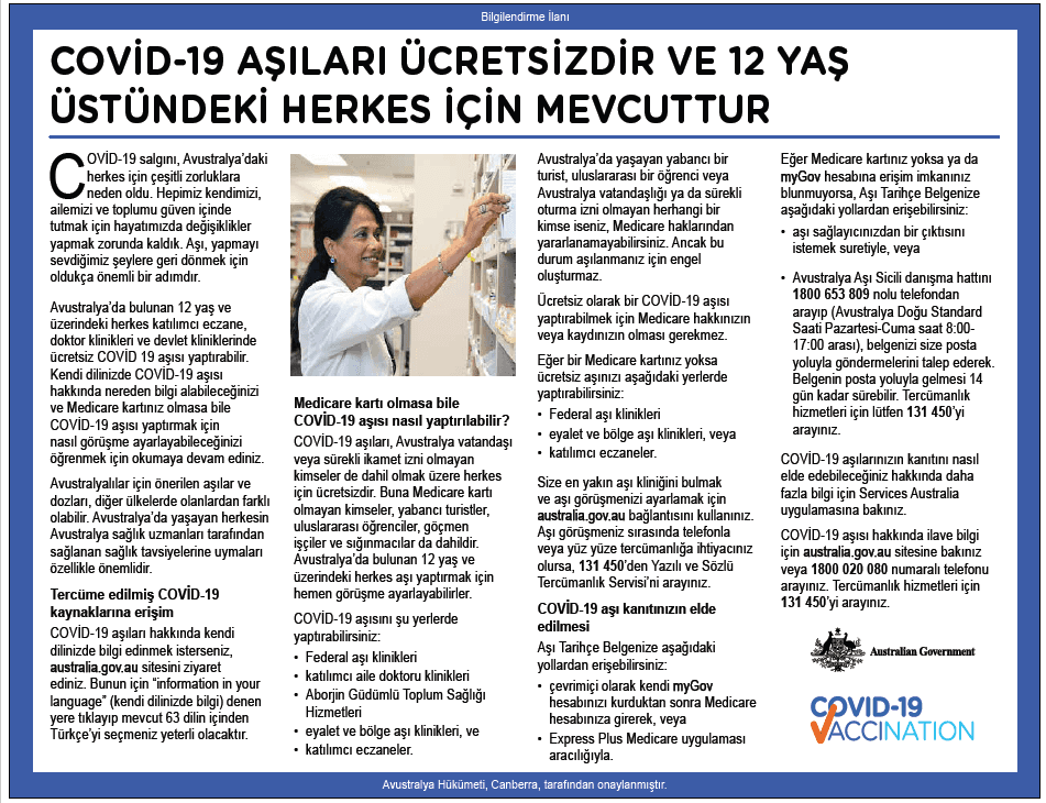 Hükümet’ten açıklama: COVİD-19  aşıları ücretsiz, 12 yaş üstündeki herkes için mevcut