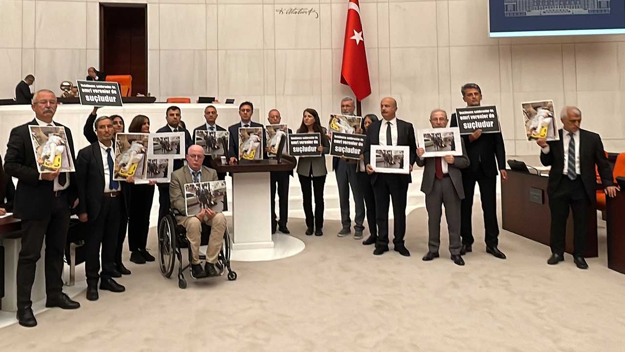 TBMM’de protesto:HDP’li vekiller Habip Eksik’in fotoğrafları ile kürsüye çıktı