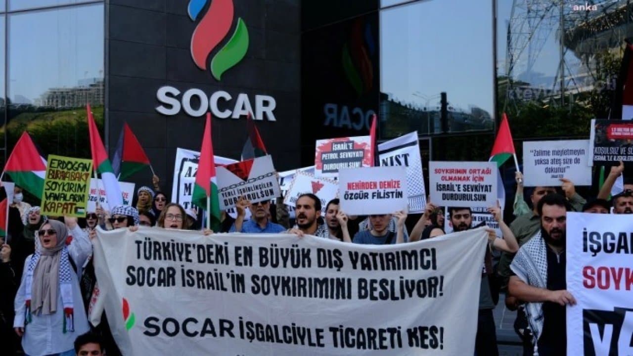 İsrail’e petrol taşıyan Azeri petrol şirketi SOCAR’a İstanbul’da protesto: Soykırıma petrol tedarikini kesin
