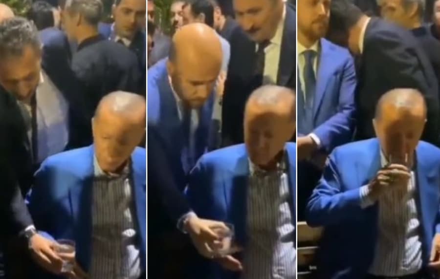 Erdoğan korumasının uzattığı bir bardak suyu alamadı, oğlu uzatınca içti