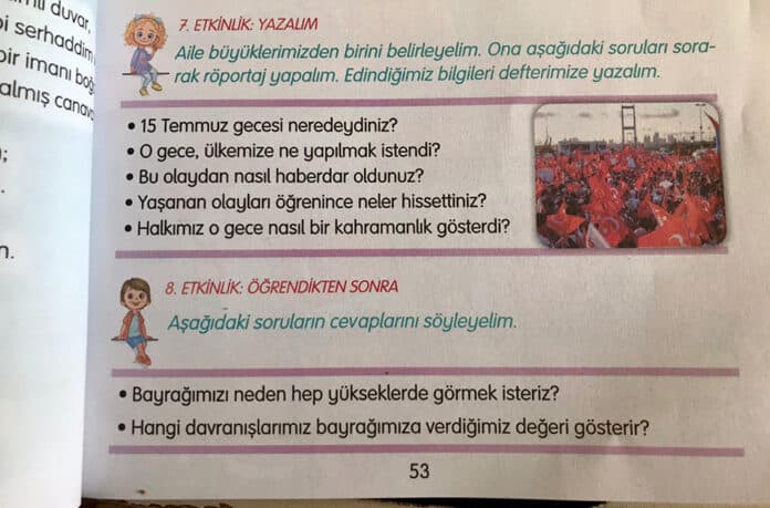 Fişleme, çocuklara indi: 15 Temmuz Kurgu Darbesi, İlkokul 3. sınıf kitaplarında