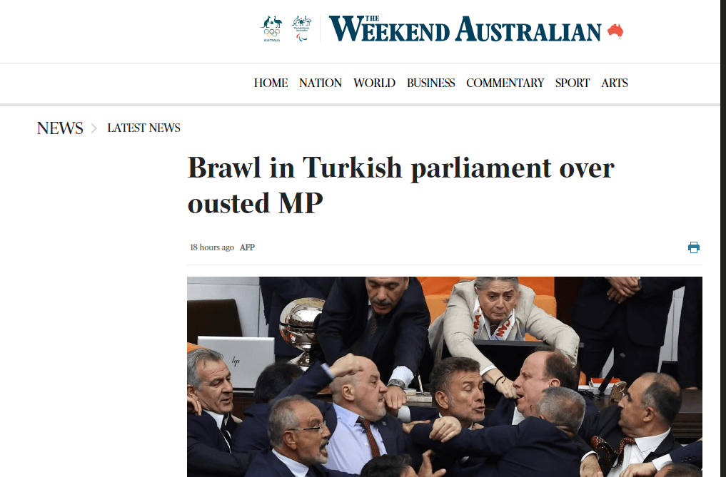 TBMM’de kan döken AKP’li Alpay Özalan, Avustralya ve dünya basınında