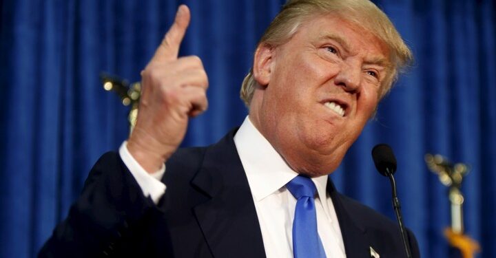 Republican presidential candidate Donald Trump gestures and declares "You're fired!" at a rally in Manchester, New Hampshire, June 17, 2015.  REUTERS/Dominick Reuter      TPX IMAGES OF THE DAY     
FOR BEST QUALITY IMAGE ALSO SEE: GF10000188014 - RTX1GZCO