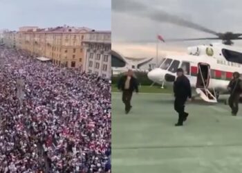 Belarus’ta muhalefet Saray’a yürüdü: Lukaşenko otomatik silahla helikopterden indi