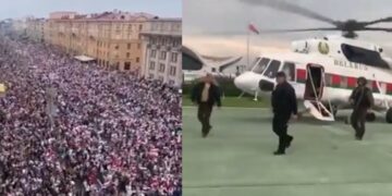 Belarus’ta muhalefet Saray’a yürüdü: Lukaşenko otomatik silahla helikopterden indi