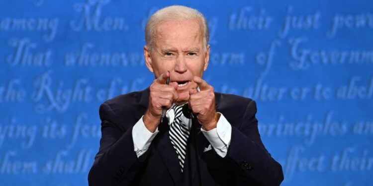 Democratic Presidential candidate and former US Vice President Joe Biden speaks during the first presidential debate at the Case Western Reserve University and Cleveland Clinic in Cleveland, Ohio on September 29, 2020. (Photo by Jim WATSON / AFP) (Photo by JIM WATSON/AFP via Getty Images)