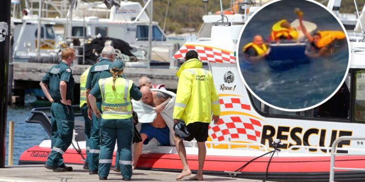 Three men were plucked from the ocean by Albany Sea Rescue members after their boat was overturned by waves.