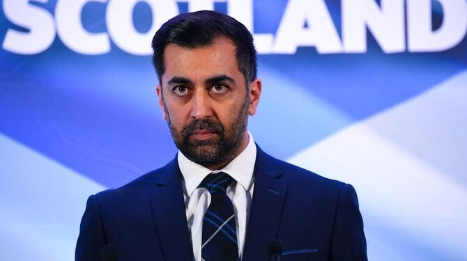 Newly appointed leader of the Scottish National Party (SNP), Humza Yousaf speaks following the SNP Leadership election result announcement at Murrayfield Stadium in Edinburgh on March 27, 2023. Humza Yousaf, the first Muslim leader of a major UK political party, faces an uphill battle to revive Scotland's drive for independence following the long tenure of his close ally Nicola Sturgeon. The new Scottish National Party (SNP) leader, 37, says his own experience as an ethnic minority means he will fight to protect the rights of all minorities -- including gay and transgender people. (Photo by ANDY BUCHANAN / AFP)