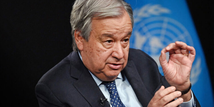 UN Secretary-General Antonio Guterres speaks during an interview at the United Nations headquarters ahead of the COP28 meeting in New York, November 29, 2023. The COP28 climate conference should aim for a complete "phaseout" of fossil fuels, UN Secretary-General Antonio Guterres told AFP on November 29, warning of "total disaster" on humanity's current trajectory.
"Obviously I am strongly in favor of language that includes (a) phaseout, even with a reasonable time framework," Guterres said in an interview before flying off to the United Arab Emirates, the oil-rich nation hosting the two-week UN climate summit beginning November 30. (Photo by Andrea RENAULT / AFP)