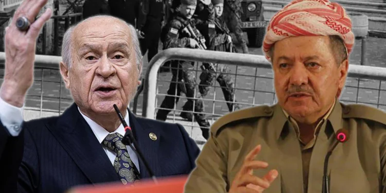 “Yabancı üniformalı askerlerin dolaşması tam bir rezalettir” diyerek tepki gösteren Bahçeli, Barzani Ofisi’nden yapılan açıklamada, “ırkçı ve şovenist” olarak nitelendirildi.